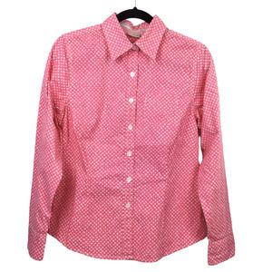 LL Bean Women's Polka Dot Collar Long Sleeve Button Down Barbie Pink Small